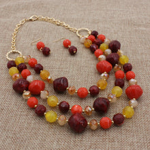 Load image into Gallery viewer, Multi-layered Beaded Necklace and Earrings Set - Available in Jade, Red, Black, Purple, Blue
