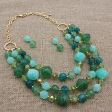 Load image into Gallery viewer, Multi-layered Beaded Necklace and Earrings Set - Available in Jade, Red, Black, Purple, Blue
