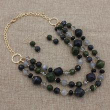 Load image into Gallery viewer, Multi-layered Beaded Necklace and Earrings Set - Available in Jade, Red, Black, Purple, Blue
