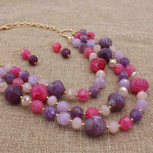 Load image into Gallery viewer, Multi-layered Beaded Necklace and Earrings Set - Available in Jade, Red, Black, Purple, Blue
