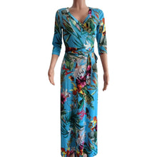 Load image into Gallery viewer, Blue Floral V-neck Full Length Maxi Dress with Belt - Available in Sizes S -3XL
