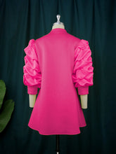Load image into Gallery viewer, High Neck Mini Dress with Puff Sleeves - Available in Pink, Yellow or Purple in UK Sizes 10-26
