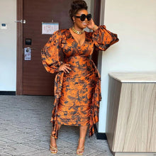 Load image into Gallery viewer, Long-Sleeve V-Neck Ruffled Midi Dress - Available in 2 Colours - UK Sizes 8 - 18

