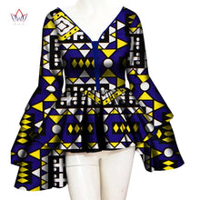 Load image into Gallery viewer, African Print Cotton Long Sleeve V-neck Top - Various Colours Available in UK Sizes 8 - 22
