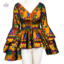 Load image into Gallery viewer, African Print Cotton Long Sleeve V-neck Top - Various Colours Available in UK Sizes 8 - 22
