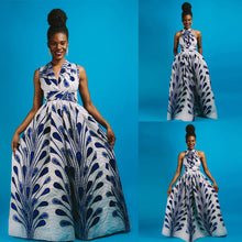 Load image into Gallery viewer, Versatile African Print Dress - White and Blue - Available in UK Sizes 8 - 16
