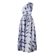 Load image into Gallery viewer, Versatile African Print Dress - White and Blue - Available in UK Sizes 8 - 16
