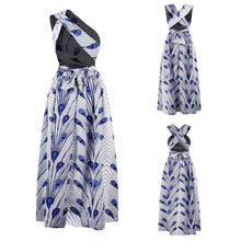 Load image into Gallery viewer, Versatile African Print Dress - White and Blue - Available in UK Sizes 8 - 16
