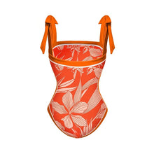 Load image into Gallery viewer, Two Piece Swimming Costume and Sarong Set - Orange Floral
