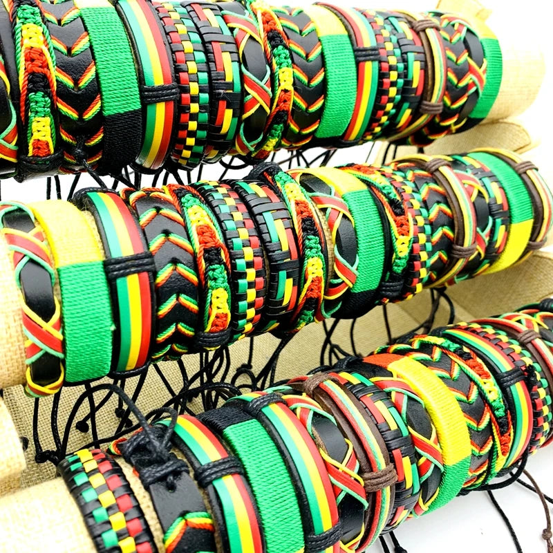 Mix and Match Rasta Colour Unisex Leather Bracelets - Several to Collect