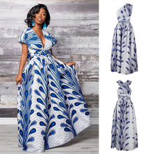 Load image into Gallery viewer, Versatile African Print Dress - White and Blue - Available in UK Sizes 8 - 16
