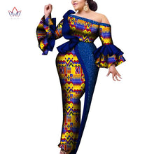 Load image into Gallery viewer, African Print Off-shoulder Evening Dress - Various Colours Available in UK Sizes 8 - 22
