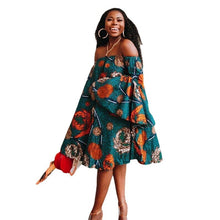 Load image into Gallery viewer, Off Shoulder Knee-length African Print Dress
