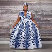 Load image into Gallery viewer, Versatile African Print Dress - White and Blue - Available in UK Sizes 8 - 16
