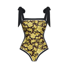 Load image into Gallery viewer, Two Piece Swimming Costume and Sarong Set - Gold and Black
