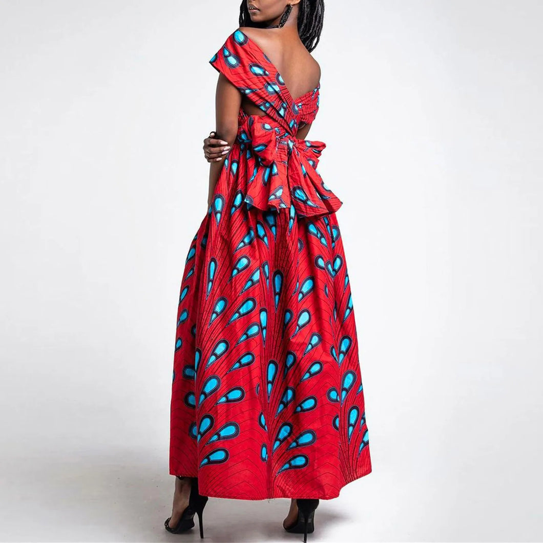 Versatile African Print Dress - Red Paisley - Available in UK Sizes 8 - 16