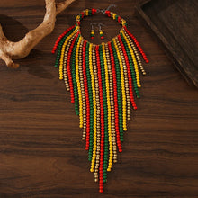 Load image into Gallery viewer, V-shaped Wooden Beaded Necklace and Earrings Set - Available in 3 Colours
