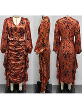 Load image into Gallery viewer, Long-Sleeve V-Neck Ruffled Midi Dress - Available in 2 Colours - UK Sizes 8 - 18
