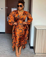 Load image into Gallery viewer, Long-Sleeve V-Neck Ruffled Midi Dress - Available in 2 Colours - UK Sizes 8 - 18
