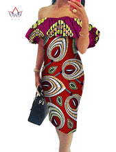 Load image into Gallery viewer, Cotton Off-shoulder African Print Bodycon Dress - Various Colours Available in UK Sizes 8 - 22
