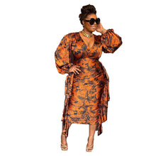 Load image into Gallery viewer, Long-Sleeve V-Neck Ruffled Midi Dress - Available in 2 Colours - UK Sizes 8 - 18
