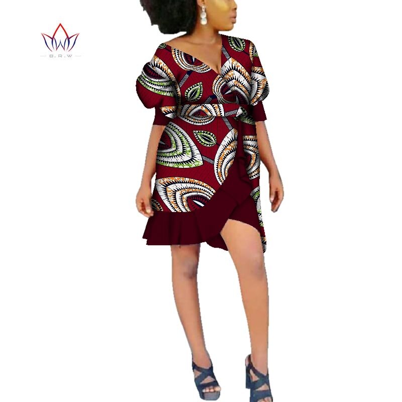 Cotton African Print Wrap Dress - Various Colours Available in UK Sizes 4 - 22