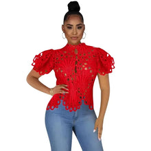 Load image into Gallery viewer, Short Sleeve Hollowed Out Blouse - Various Colours Available in UK Sizes 8 - 16
