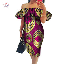 Load image into Gallery viewer, Cotton Off-shoulder African Print Bodycon Dress - Various Colours Available in UK Sizes 8 - 22
