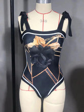 Load image into Gallery viewer, Two Piece Swimming Costume and Sarong Set - Gold and Black
