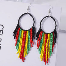 Load image into Gallery viewer, Red, Gold and Green Beaded Drop Earrings
