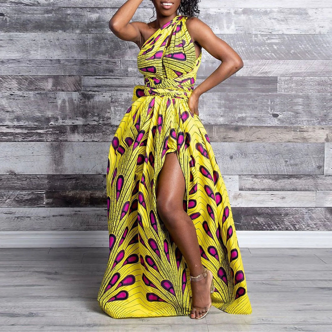 Versatile African Print Dress - Yellow Paisley - Available in UK Sizes 8 - 16