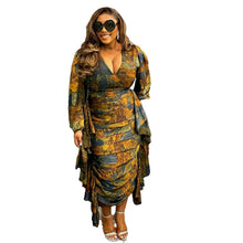 Load image into Gallery viewer, Long-Sleeve V-Neck Ruffled Midi Dress - Available in 2 Colours - UK Sizes 8 - 18

