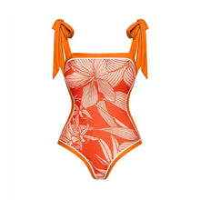 Load image into Gallery viewer, Two Piece Swimming Costume and Sarong Set - Orange Floral
