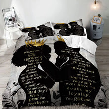 Load image into Gallery viewer, Black King &amp; Queen Inspiring Duvet Cover Set
