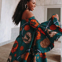 Load image into Gallery viewer, Off Shoulder Knee-length African Print Dress
