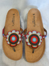 Load image into Gallery viewer, Heavy Duty Cork Sandals With Beaded Flower Design - UK Size 9
