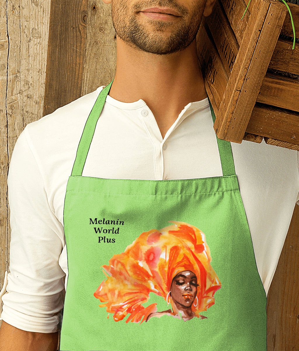 Black Woman in Orange - Cotton Apron - Various Colours Available - FAST UK DELIVERY