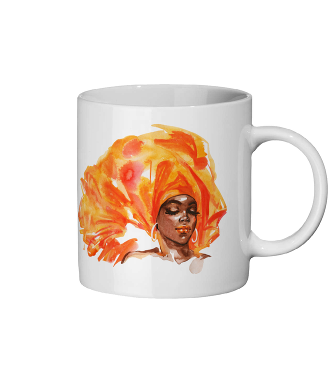 Black Woman in Orange Headwrap Ceramic Mug - FAST UK DELIVERY