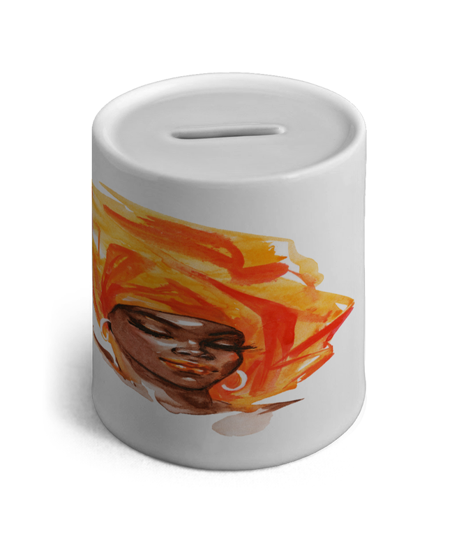 Black Woman in Orange Headwrap - Ceramic Money Box - FAST UK DELIVERY