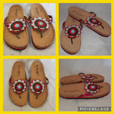 Heavy Duty Cork Sandals With Beaded Flower Design - UK Size 9