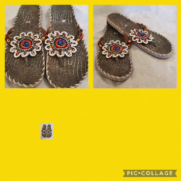 Heavy Duty Leather Sandals With Beaded Flower Design - UK Size 8