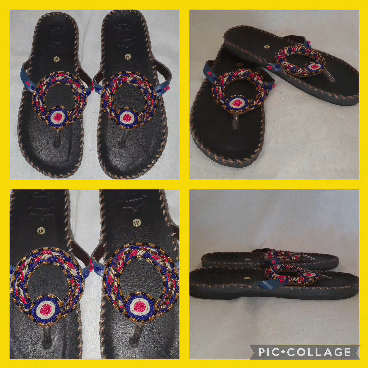 Heavy Duty Leather Sandals With Beaded Circular Design - UK Size 7