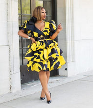 Load image into Gallery viewer, Black and Yellow Knee Length Cocktail Dress
