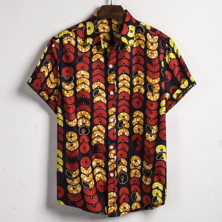 Men's Short Sleeve Dashiki Print Shirt - Design L