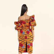 Load image into Gallery viewer, African Print Puff Sleeve Off Shoulder Dress
