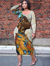 Load image into Gallery viewer, Long Sleeve Woman of Africa Dress - Various Designs Available
