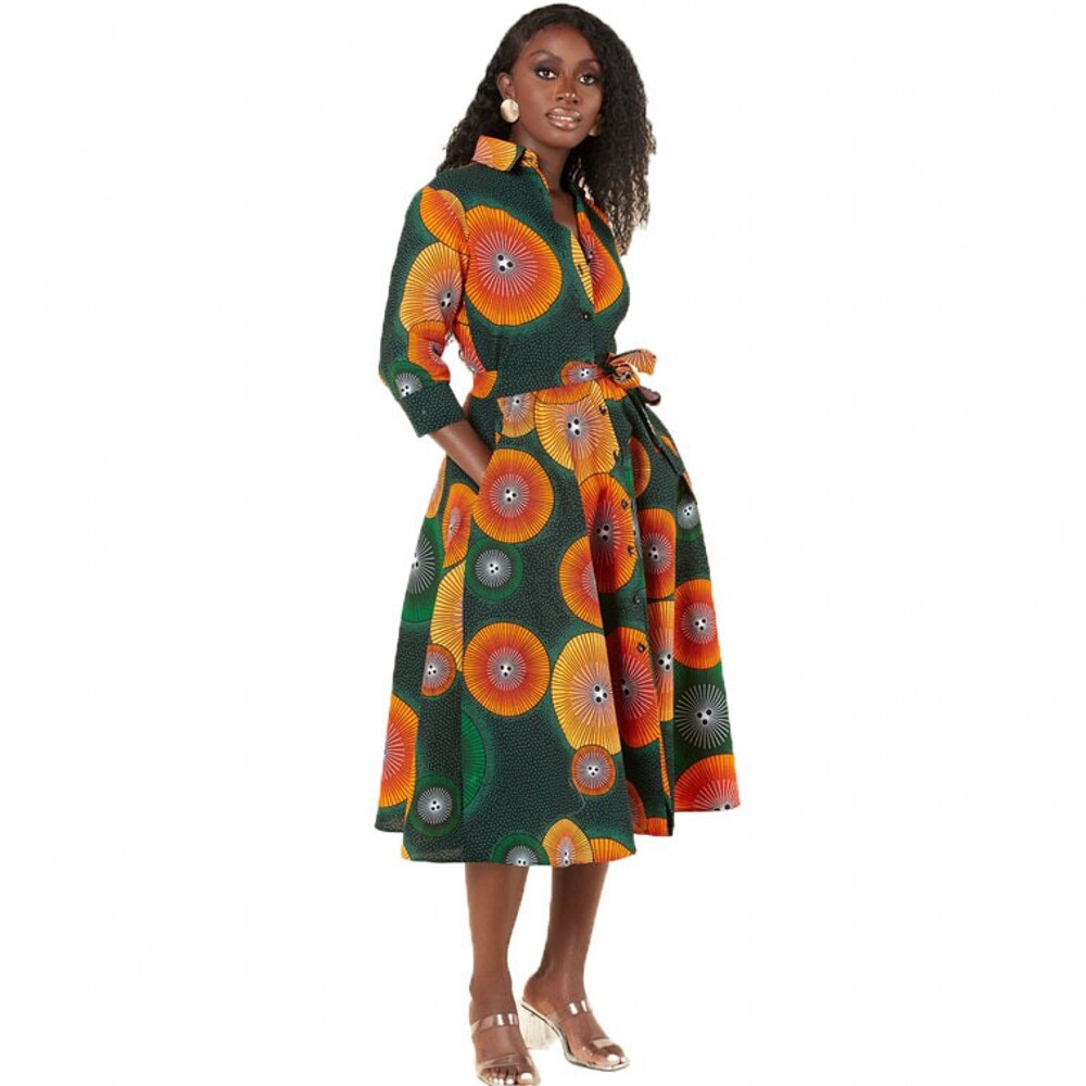 African Floral Print Knee Length Dress