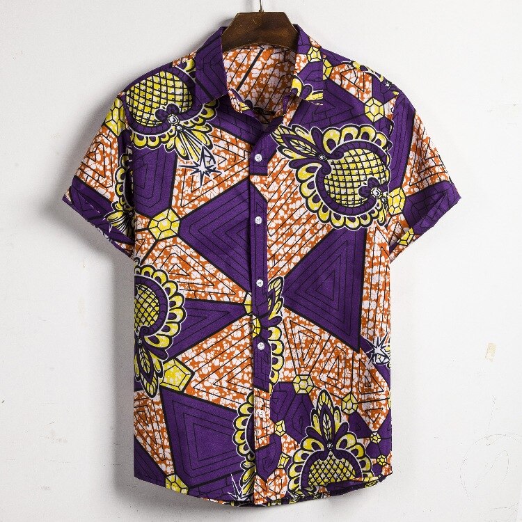 Men's Short Sleeve Dashiki Print Shirt - Design H