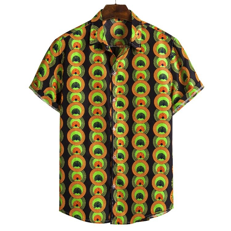Men's Short Sleeve Dashiki Print Shirt - Design K
