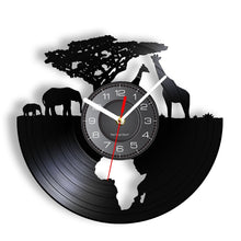 Load image into Gallery viewer, African Elephant and Giraffe Record Wall Clock A - Available With or Without LED Light
